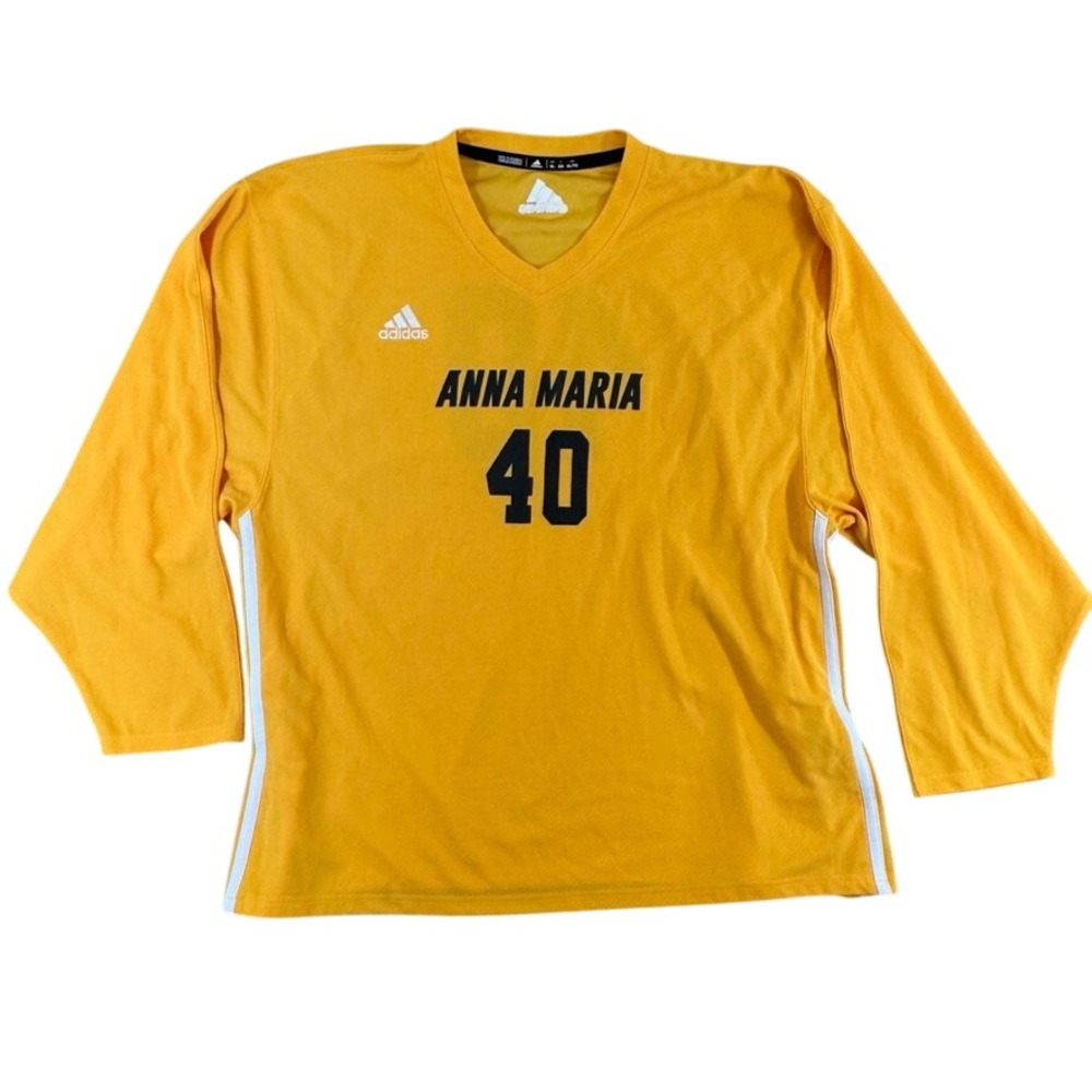 Adidas Anna Maria 40 Yellow Long Sleeve Athletic Jersey Mens XL Mesh V-Neck